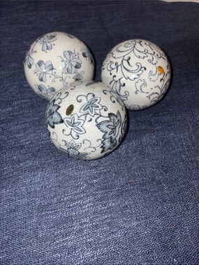 Blue and White Floral Decorative Spheres - Set of 3